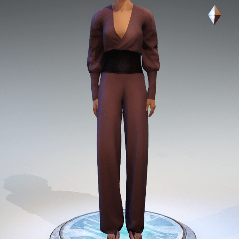 Wrapped Pantsuit - Linen and Leather - Wine