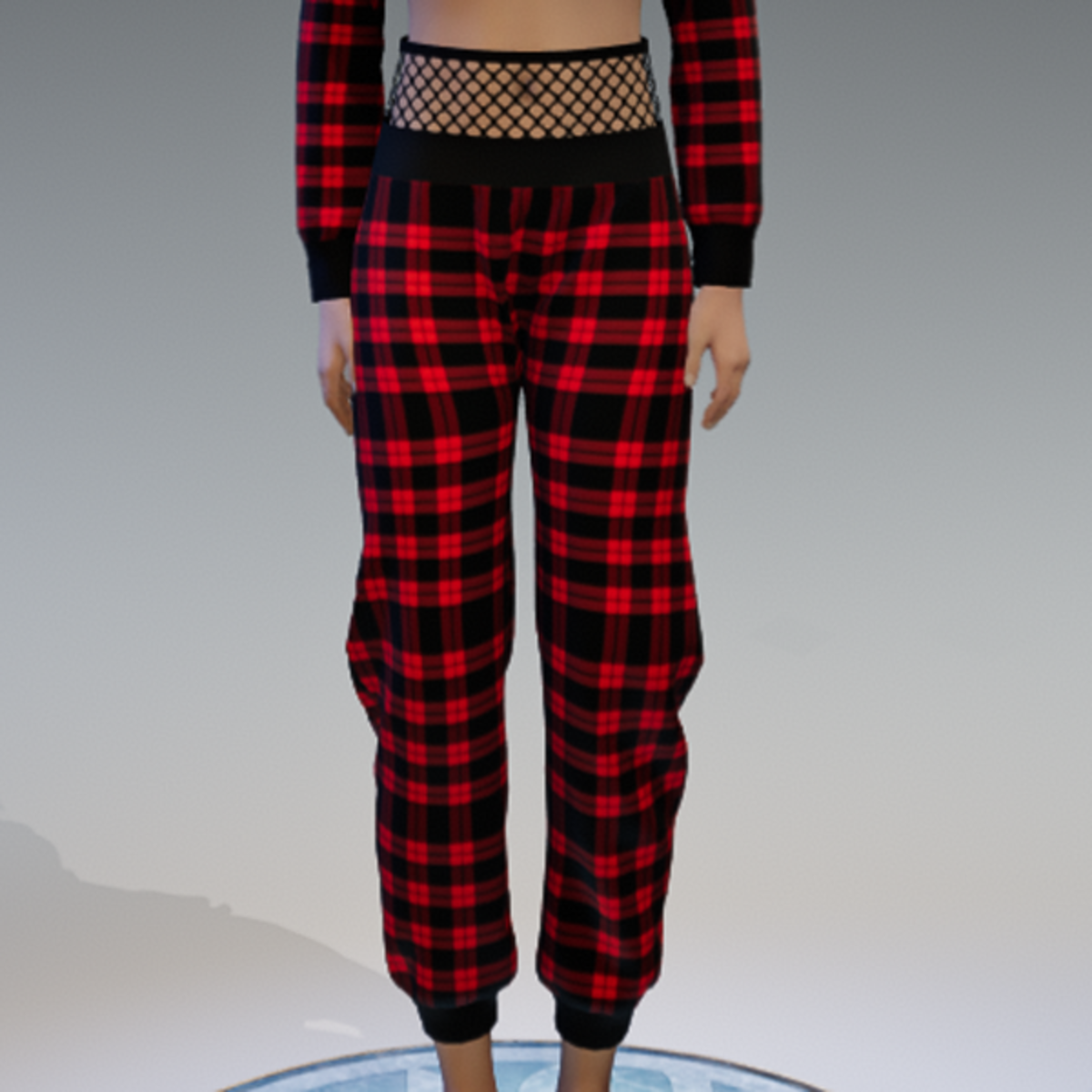 Checkered Black & Red Sweatpants with Fishnet