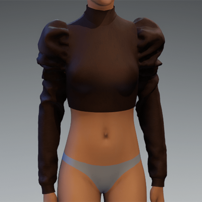 Brown Faux Leather puff sleeve top