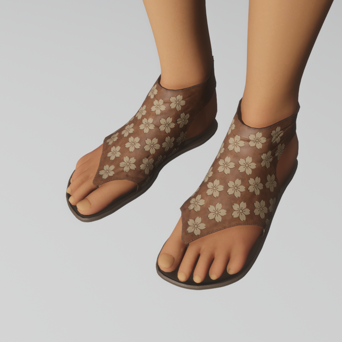 Flower embossed leather sandals