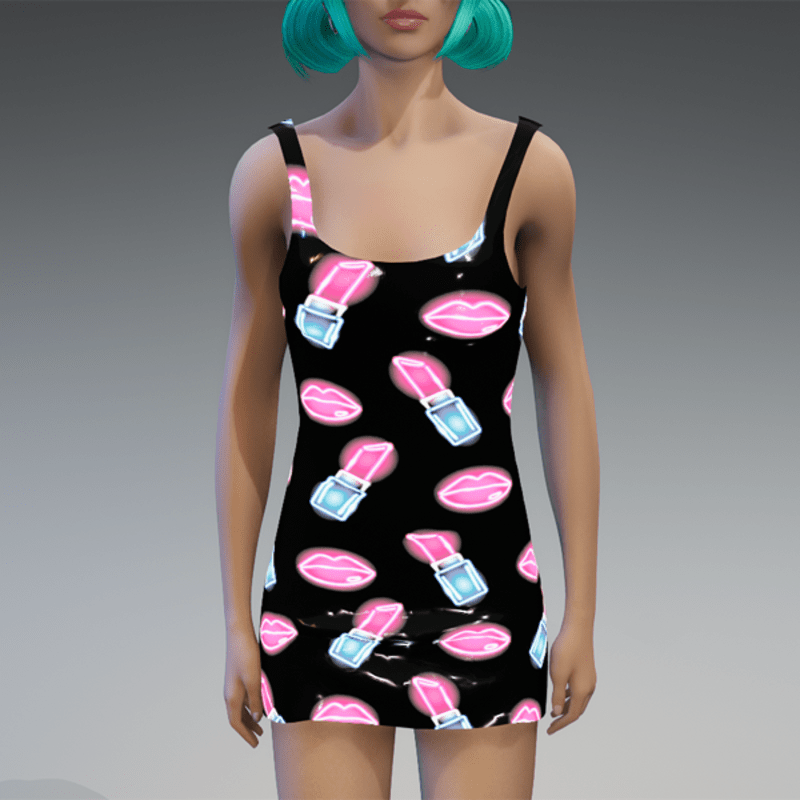 Glowing "Kiss&Lipstick" Plastic Dress in Pink & Blue