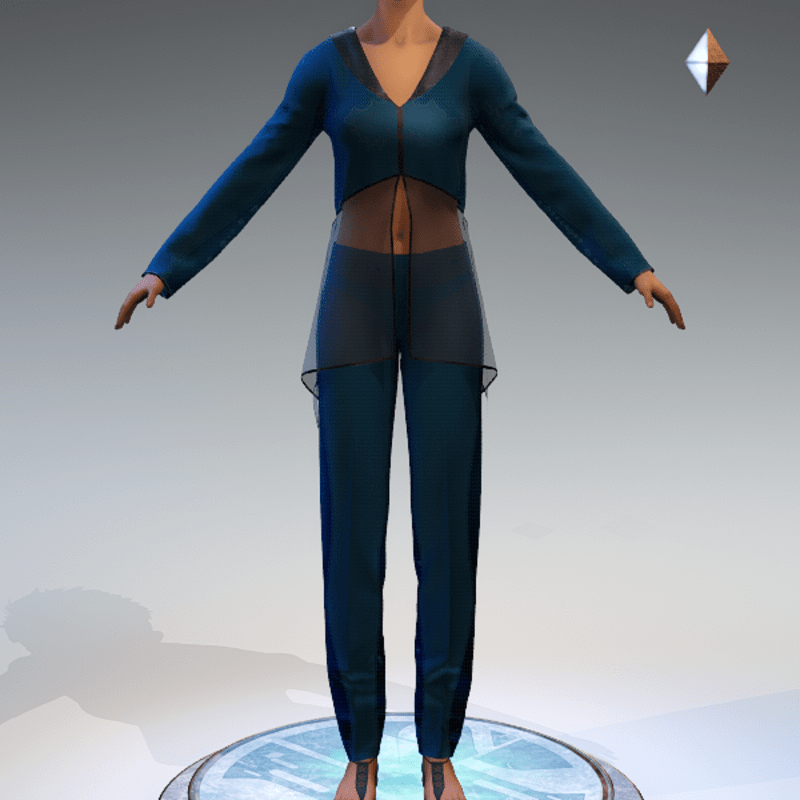 Sheer Tunic Suit - Teal Wool