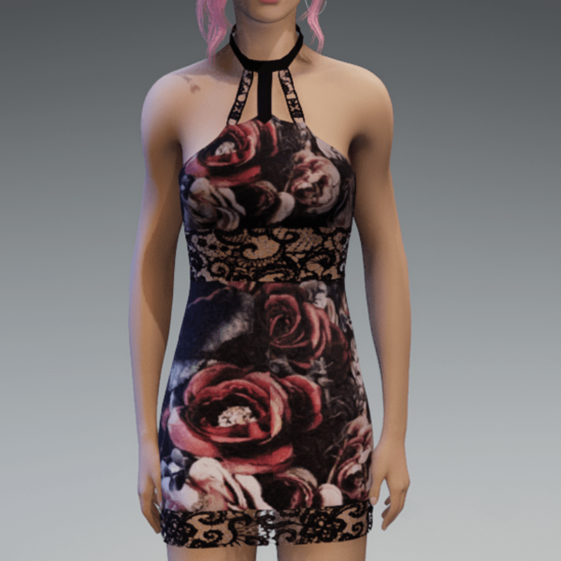 Partydress V2 with Roses3 Pattern and Lace