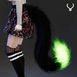 Black & Green Fire - Floofy Cat Tail [Necklace Slot] [Animated]